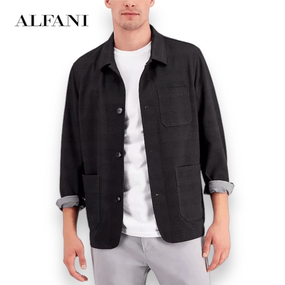 ALFANI Shirt Jacket Mens Size Small S‎ Black Stretch Fit Shacket - Picture 1 of 9